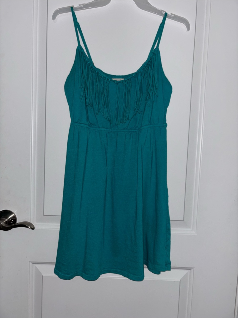 Billabong Teal Fringe Spaghetti-Strap Mini Dress